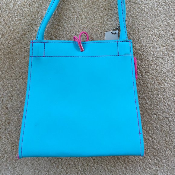ALAN STUART purse - turquoise leather purse with pink felt inner lining, button - Picture 1 of 5